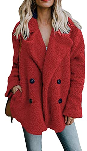 OMZIN Damen Casual Open Front Faux Fleece Oversized Jacke Warm Winter mit Tasche