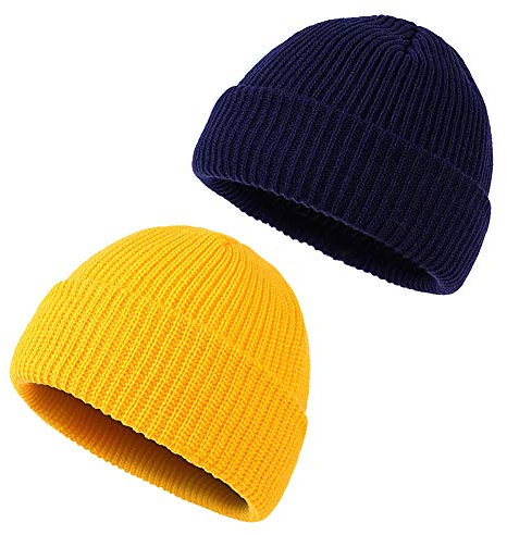 ASHILISIA Beanies Casual Short Thread Hip Hop Hut Erwachsene Herren Beanie Weiblich Wolle Strickmütze Skull Cap Elastische Hüte Unisex - Gelb - Large