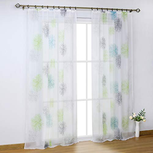 SCHOAL Gardinen mit Kräuselband Transparente Vorhänge Voile Fensterschal Modern Gardinenschal mit Kreis Muster 1 Stück BxH 140x245cm Blau