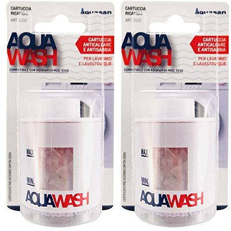 AQUASAN Cartuccia Ricambio per Aquawash - Filtro Anticalcare Per Lavatrice Lavastoviglie in Polifosfato Protegge i Tuoi Elettrodomestici Filtra Sabbia e Terra Evita Formazione di Calcare (2 pezzi)