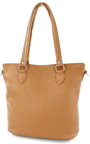 modamoda de - T215 - Italienische Ledertasche Shopper Large, Farbe:Cognac