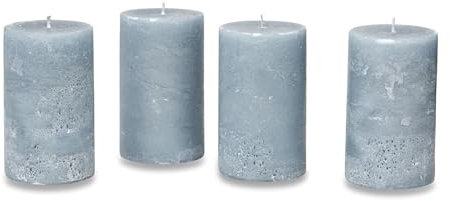 Loberon Kerze 4er Set Braga, durchgefärbt & geruchslos, von Hand gefertigt, Lange Brenndauer, Adventskerzen, Adventskranz, Stumpenkerzen, Paraffinwachs, graublau