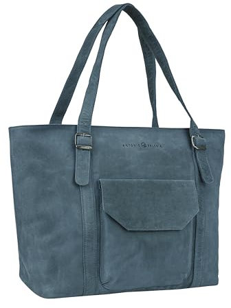ANTONIO VALERIA Sage Leder-Tragetasche mit Tragegriff für Damen, Crazy Horse Blue, Medium, Umhängetasche