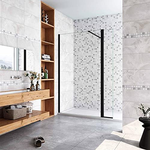 AICA paroi de douche 110x40x200cm paroi de douche à l'italienne avec un retour pivotant 40cm en 8mm verre anticalcaire avec un cadre noir