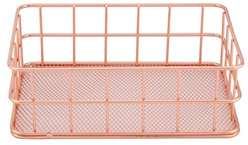 Rose Gold Basket Iron Storage Basket Toiletries Makeup Organiser Metal Wire Bathroom Shelves Desktop Holder Office Bedroom(D)