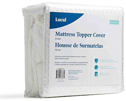 LUCID Bezug für Matratzentopper – rutschfest – Weich und atmungsaktiv – maschinenwaschbar mit Reißverschluss (Topper nicht inklusive) – 135 x 190 cm, 10 cm Höhe