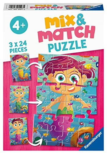 Ravensburger Kinderpuzzle - Meerjungfrauen und Seeungeheuer - 3x24 Teile Mix&Match Puzzle für Kinder ab 4 Jahre
