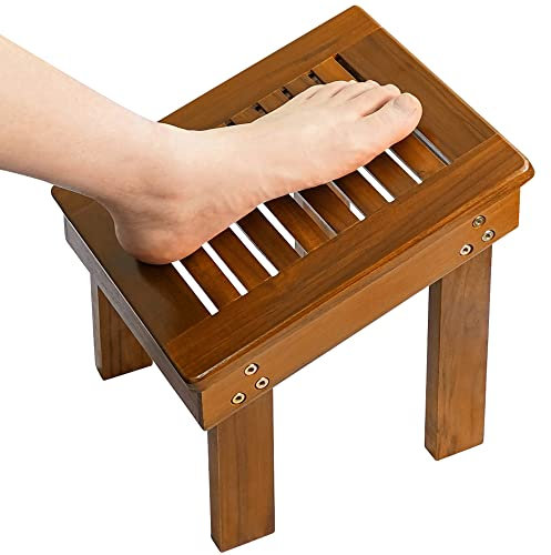 Utoplike Taburete de ducha de madera de teca para afeitarse las piernas, reposapiés de ducha resistente para afeitarse en la ducha, escalón de madera para baño