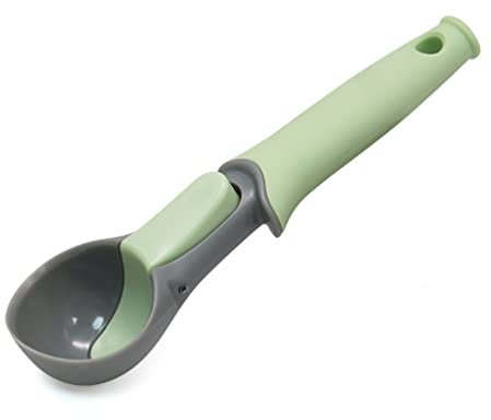 Cuchara de helado de plástico con gatillo para helado para yogur congelado, frutas (verde-gris)