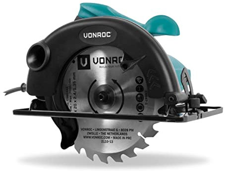 VONROC Sega circolare 1200W, 185mm. Incl. guida parallela e lama da 24 denti per legno