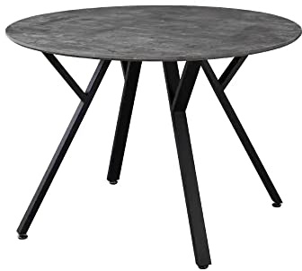 Casa Vital Esstisch SEVINKA, runde Tischplatte, aus MDF und Metall, mehrgraue Farbe, 110 cm Durchmesser x 75 cm Höhe, Schwarze Beine