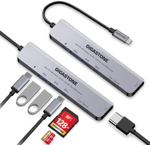 [USB C Hub] 2-Pack GIGASTONE 7 in 1 Multiport Adapter für iPad, MacBook Pro Air mit 4K HDMI Splitter, PD 100W Thunderbolt, SD/microSD Kartenleser, Dongle für iPhone 15, chromebook, Surface, Laptops