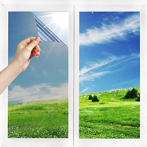 Film Miroir Fenêtre sans Tain Anti Chaleur Anti-Regard Contrôle de la Température Protection de la Vie Privée Film Adhésif Réfléchissant pour Fenêtre Maison Bureau Magasin (60 * 300cm, Argent)