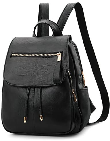 DIRRONA Rucksack Damen Beiläufig Diebstahlschutz Daypack Reise Wasserdicht Rucksack Schule Büro Geschäftsreise PU Leder Mittel Damen Rucksack Schwarz