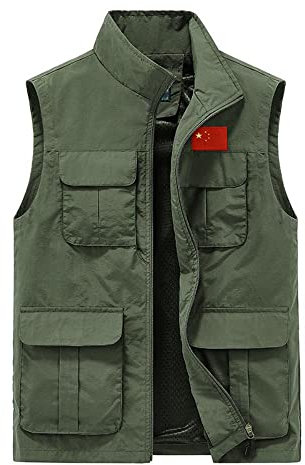 HACKETT SUNGLASSES CNVSplYX Men's Sleeveless Coats Spring and Autumn Vest Men Outdoor Loose Large Size Tooling Stand Collar Multi-Pocket Jacket, Green Army, L, Down Jacket