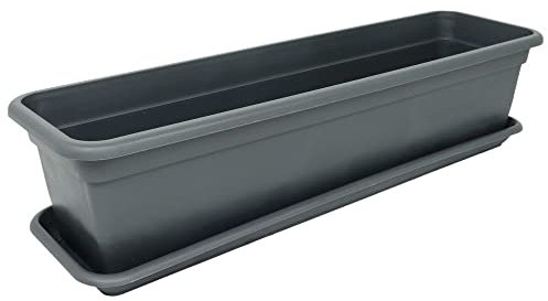 MePla - Balcony Jardinière de balcon 60 cm + soucoupe – anthracite – bac à fleurs – pot à plantes – bac à plantes en plastique résistant aux intempéries et aux UV