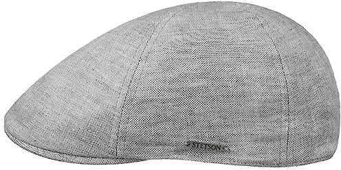 Stetson Texas Just Linen Flatcap Damen Herren Made in EU Leinen Baumwolle gefüttert Schirmmütze sechsgeteilt Metall-Emblem Frühling Sommer grau-meliert XXL (62-63 cm)