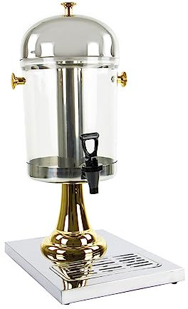 Stainless Steel Juice Dispenser with Tap & Ice Chamber Keep Beverages Ice Cold - Self service Cocktail Dispenser -Water Dispenser -Drink Tower - 6.5L (Gold/Silver) (Gold)