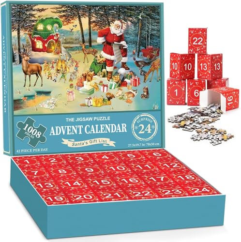 2024 Adventskalender Puzzle 1008 Teile, buntes Geschicklichkeitsspiel für die ganze Familie, Erwachsenenpuzzle ab 8-14 Jahren Weihnachtskalender