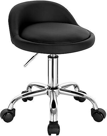 WOLTU Rollhocker mit niedriger Rückenlehne, Bürohocker mit Rollen, Drehstuhl höhenverstellbar, Arbeitshocker Schwarz für Massage Salon Kunstleder, BS133sz