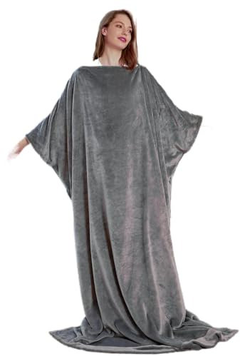 DaysU Flannel Wearable Blanket with Pullover Closure, Sleeves and Flannel Foot Pocket for Adults, Women and Men (Grey)