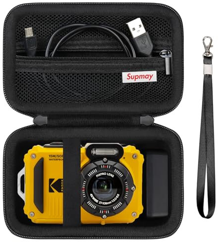 Supmay Hard Protective Case for Kodak PIXPRO WPZ2 Rugged Waterproof Shockproof Dustproof WiFi Digital Camera, Travel Case with Mesh Pocket fits USB Cable, SD Card, Battery, Charging Plug, Black