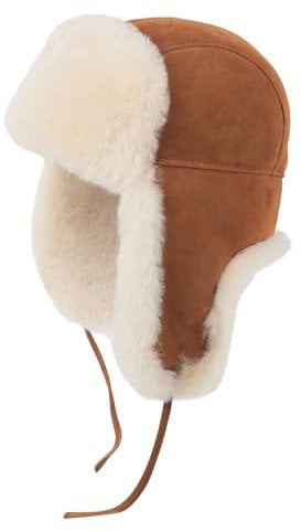 Zessano Unisex Fliegermütze aus Schafsleder, Russische Ushanka Trapper Winterfellmütze - Shearling 100% Leder Schaffell Hüte für Männer Frauen