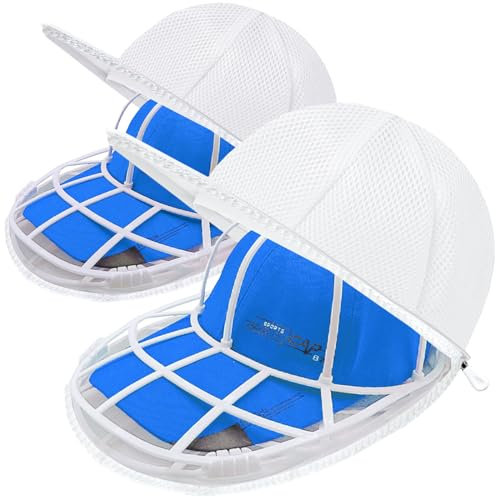 MCHKJ Hutwaschkäfig für Baseballkappen für Waschmaschine oder Spülmaschine, Unterlegscheibe für Baseballkappen mit Netztaschen, Hutreiniger/Reinigungsschutz, Käfig (2 Stück, weiß)
