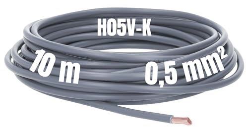 Kalitec 10 metros H05V-K 0,5 mm² gris cable flexible I PVC cable individual I cable 0,5 mm2 I cableado fino I cable de un solo cable I alambre de conmutación ignífugo