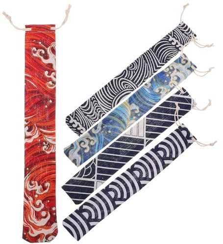 PRETYZOOM 5 Pieces Dinnerware Bag Chopstick Container Case Japanese Chopstick Bag with Drawstring Holder for Party Cutlery Portable Cotton
