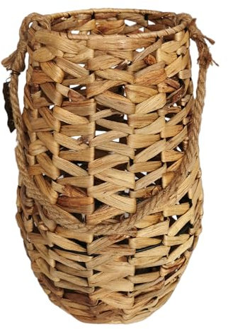 Laterne aus Seegras, Höhe 35cm, mit Windlicht aus Glas Boho Korbgeflecht innen oder außen