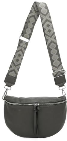 Damen Tasche Crossbody Schultertasche Gürteltasche Brusttasche Hüfttasche Bauchtasche Umhängetasche Cross-Over Bodybag Handytasche Geldtasche Kosmetiktasche Leder Optik Dunkelgrau S