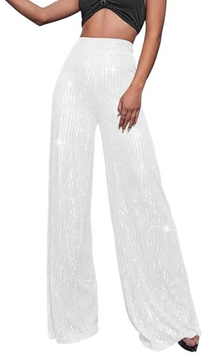 Pailletten Hose Damen Gold-Glitzer Hose Lang Metallic Hose Lang High Waist Baggy Jogginghose Weites Bein Sommerhose Locker Weite Hose Große Größen Paillettenhose Metallic Hosen Büro Pants