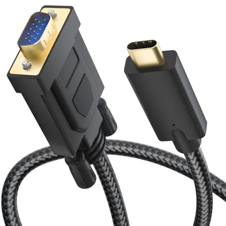 BolAAzuL Câble USB C vers VGA 1 m en nylon tressé - Câble adaptateur USB type C/Thunderbolt 3 vers VGA - Compatible avec MacBook Pro 2019/2018/2017, Samsung Galaxy S9/S8, Surface Book 2, Dell XPS