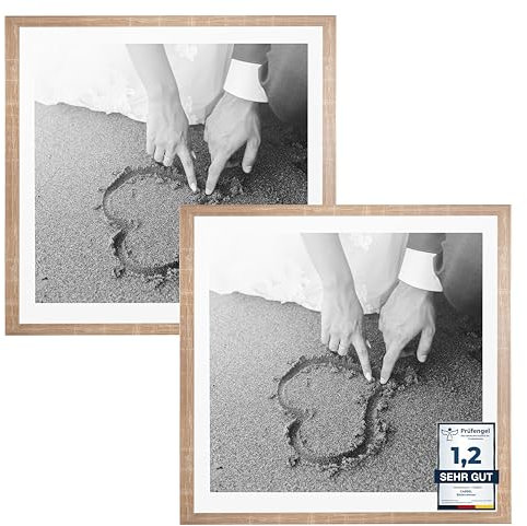CABBEL Lot de 2 cadres photo 60x60 cm en moka, Cadre pour documents, collage, posters, Cadre en bois MDF et verre acrylique, Cadre photo, puzzle, images, cadres photo à suspendre, moka