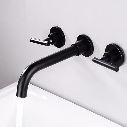 Komplett Kupfer Schwarz Verdeckte Wand Wasserhahn Badezimmer Waschbecken Heiß und Kalt Gemischte Wasserhahn Dreiteiliges Set Zusammengefügt