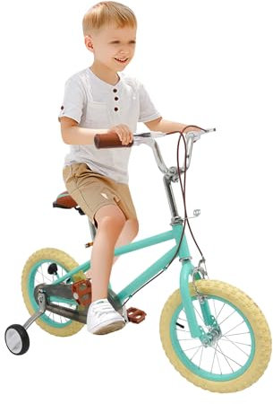 SOLOCJNL 14 Zoll Kinder Fahrrad, sicheres Fahrrad mit Stützräder, Kettenschutz und Doppelbremse Höhenverstellbar für ab 3-4 Jungen & Mädchen, Dunkelgrün