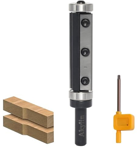 AKYLIN Wendeplatten Bündigfräser 8mm Schaft,Bündigfräser Oberfräse mit Austauschbare Hartmetall Klinge Kugellager Holzfräser für Kantenbearbeitung