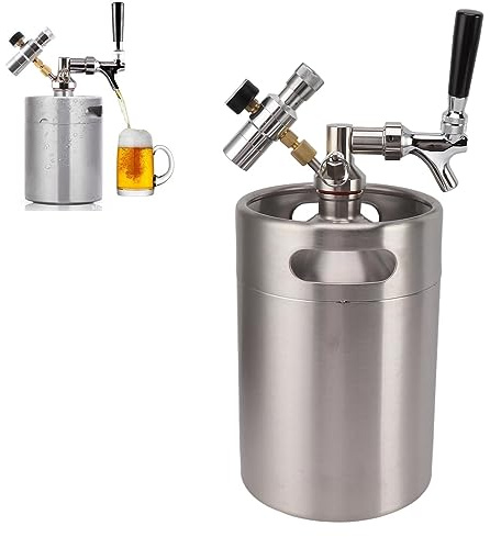 Barril de Cerveza de Acero Inoxidable 5L Barril de vino Presión de con Grifo Ajustable y Manómetro de 150PSI con Dispensador Automático Cerveza para Elaboración Casera para Caja Plana de Segundo Nivel