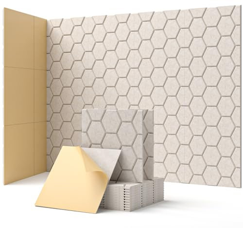 12 Stück Akustikplatten Selbstkleben, Schallabsorber, 30x30x0.9cm, Schalldämmung Wand tür Decken, Akustikpaneele für Gaming Deko, Büros, Studios, Schallschutzplatten (Kamelfarbe)