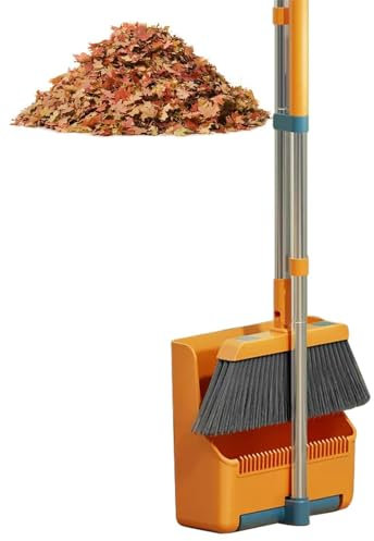 Syengery Besen und Kehrschaufelset Set mit Langem Griff, 180 Grad Drehbar Kehrmaschine und Kehrschaufel Combo, Kehrschaufel mit Langstieliger Bürste für Badezimmer, Schlafzimmer, Garten, Esszimmer