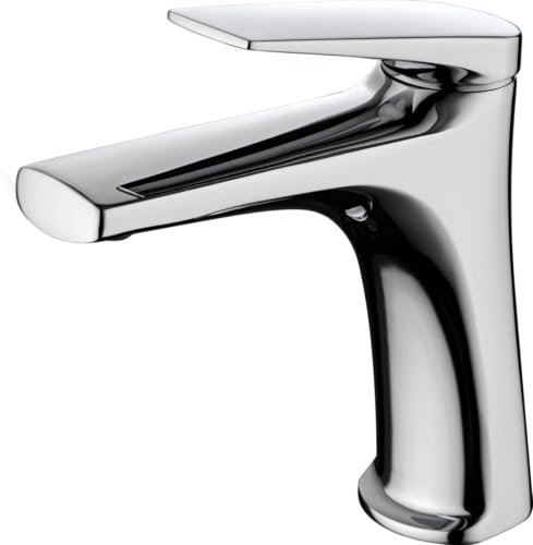 GALYON IMEX Grifo Monomando Lavabo - SERIE DELOS Grifo de Latón Acabado en Cromo con Cartucho Cerámico de Ø28 mm y Flexos de 3/8, Diseño Moderno y Funcional.