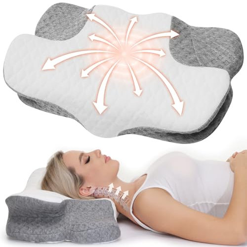 WellSync Nackenkissen Ergonomisches Kopfkissen Memory Foam Kissen Orthopädische Kissen für Seitenschläfer Rückenschläfer Bauchschläfer Nackenschmerzen Weiß Grau