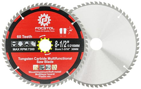 FOCSTOL Kreissägeblatt für Holz 216mm x 30mm - 2 Stück Sägeblatt für Holz 60 Zähne zum Schneiden von Kunststoff Aluminium Kupfer und Nichteisenmetalle