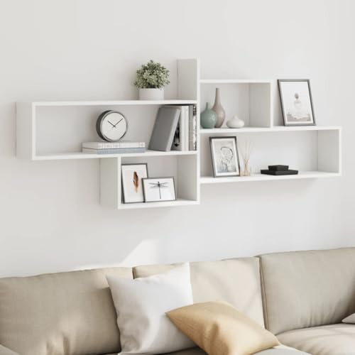 homiuse Schweberegal für Wohnzimmer Weiß 167,5x18x68 cm Holzwerkstoff Multifunktional Wandregale Platzsparend Hängeregal Schlafzimmer Regalwürfel Bücher Regal zur Präsentation