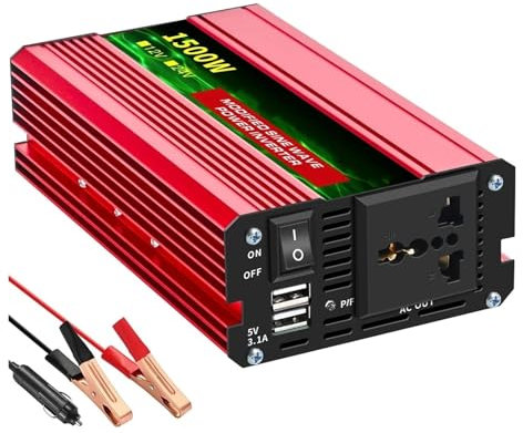 Convertisseur Onduleur 12V 220V Onduleur À Onde Sinusoïdale Modifiée DC 12V À AC 220V 600W-4000W Convertisseur De Batterie Externe Portable Solaire Onduleur De Voiture Onduleur(12V 1500W 50HZ Un)