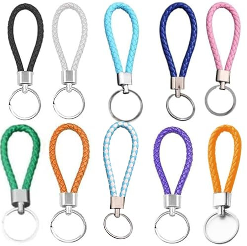 Porte Clefs Tressé,10PCS Multifonction Porte-clés Tressé Porte-Clés de Voiture en Cuir,Porte-Clés Portables,Porte-Clés Coloré pour Hommes et Femmes Pendentif Clé