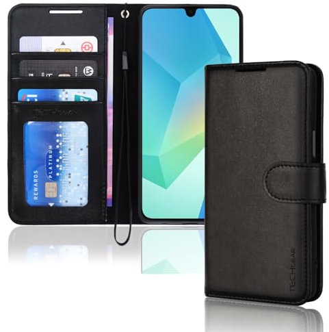 TECHGEAR For Samsung A26 Phone Case, Black PU Leather Wallet Case with RFID Blocking, Card Slots, Stand Function, Wrist Strap, Magnetic Closure, Offering Shockproof Protection for Galaxy A26 5G/4G