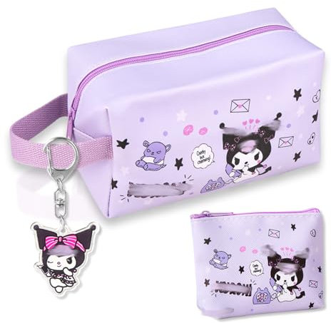 Kosmetiktasche, Kurom Makeup Tasche, Cartoon Kosmetiktäschchen für Handtasche mit Schlüsselanhänger Kosmetikspiegel, Kosmetiktasche Kinder Mädchen Jungen