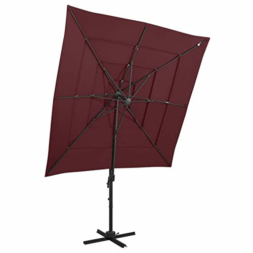 Tidyard Parasol de Jardin à 4 Niveaux mât en Aluminium Rouge Bordeaux Pare-Soleil Pliable, Parasol de Jardin pour Terrasse, Balcon, Plage, Piscine Style A